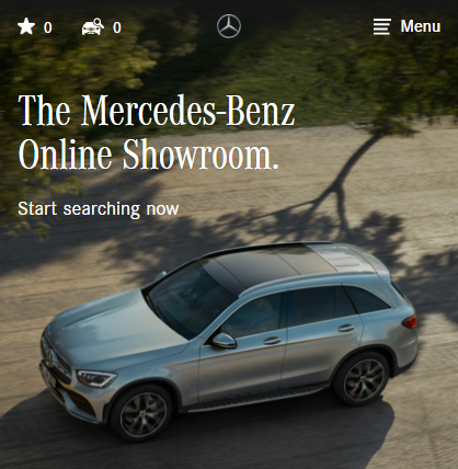照片中提到了E Menu、The Mercedes-Benz、Online Showroom.，跟梅賽德斯·奔馳有關，包含了懇求我、運動型多功能車、汽車