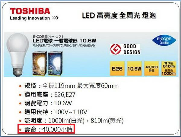 東芝照明TOSHIBA LED 燈泡蹂躪試用，沒用過的朋友也許可以研究一下來試