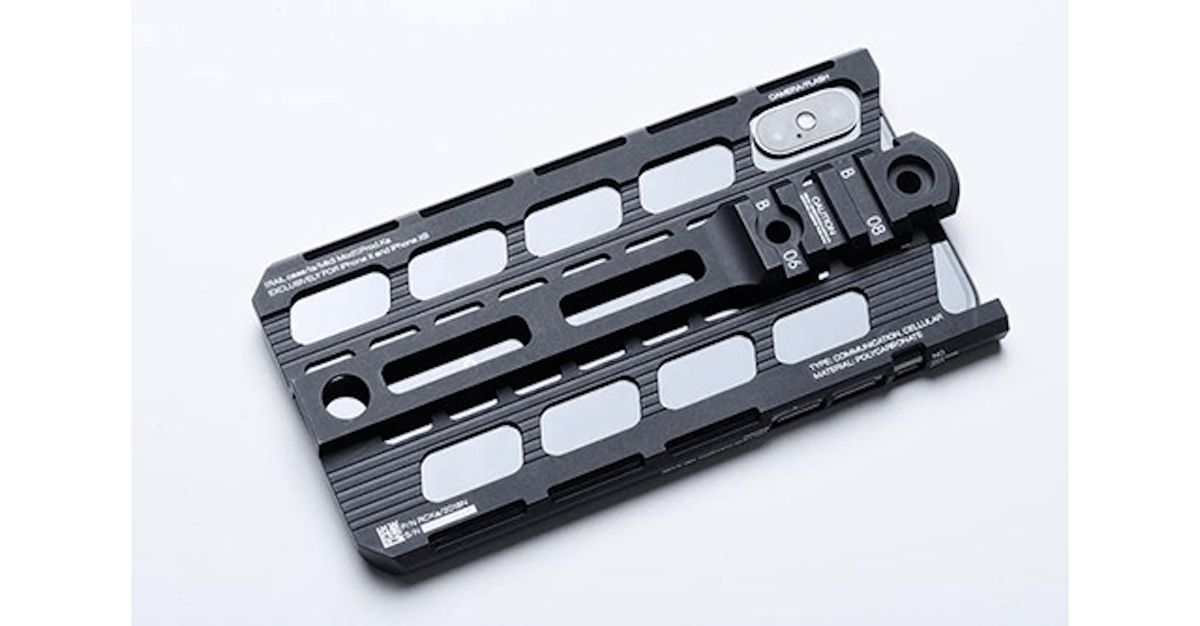 Picatinny rail, M-LOK, Design, iPhone X, Smartphone, Flashlight, NewsWalker, Mecha design, Product design, Interface, M-LOK, automotive exterior, hardware, product, bumper, metal, auto part, tool, hardware accessory, automotive tire