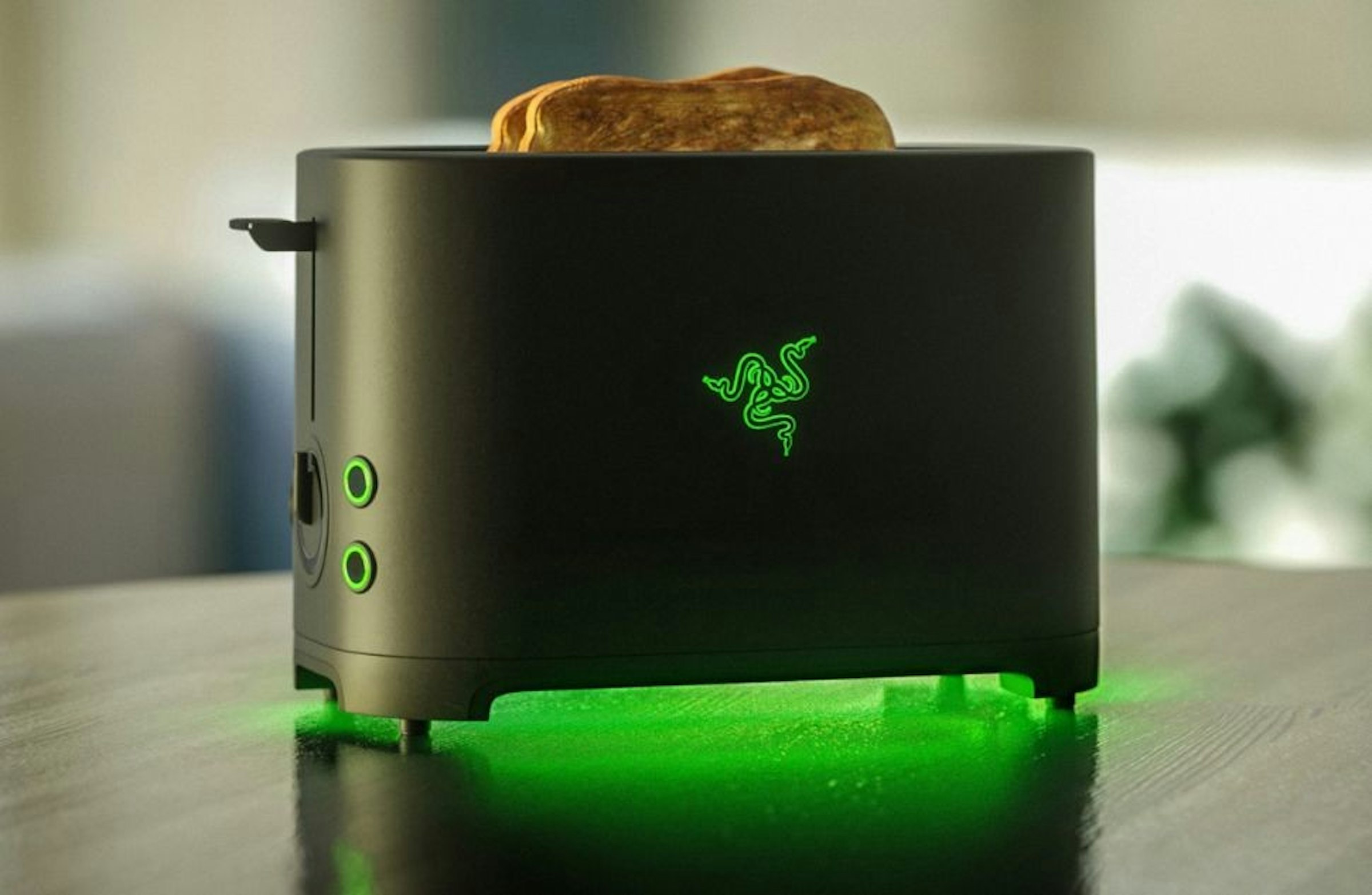 Razer Inc., , Toaster, Toast, Gamer, Computer keyboard, Video Games, Computer mouse, April Fool's Day, Joke, razer toaster, Green, Toaster, Small appliance, Home appliance