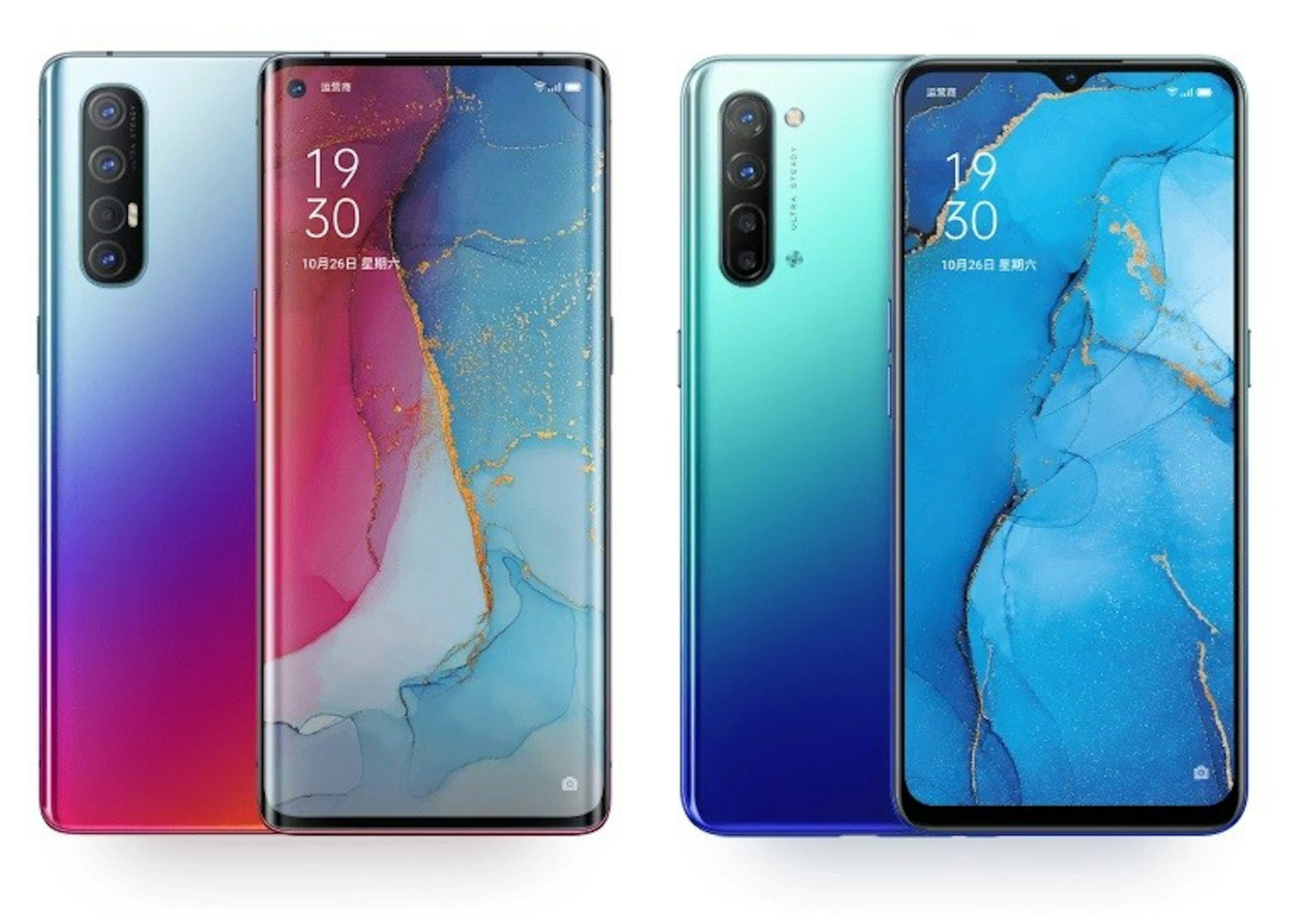 照片中提到了19、30、19，包含了奧波雷諾、奧波雷諾、Oppo、Oppo、128 GB