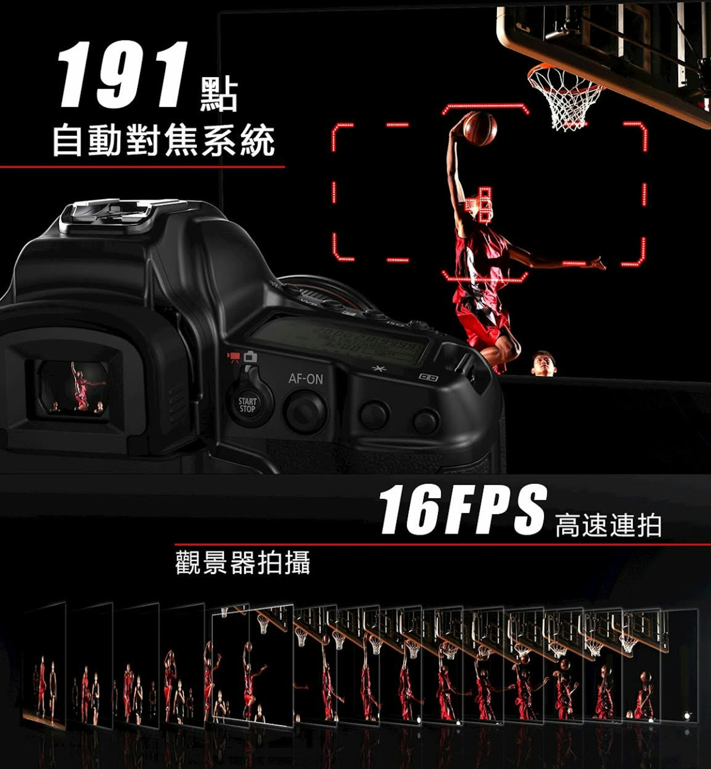 照片中提到了191、自動對焦系統、AF-ON，包含了汽車、佳能EOS-1D X Mark II、佳能、自動對焦、全畫幅數碼單反