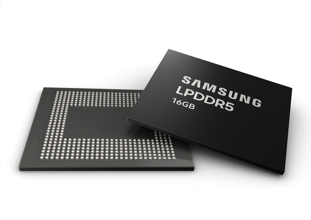 照片中提到了SAMSUNG、LPDDR5、16GB,跟蘋果公司。、三星集團有關,包含了三星12GB lpddr4x、動態隨機存取存儲器、低功耗DDR、三星、三星電子
