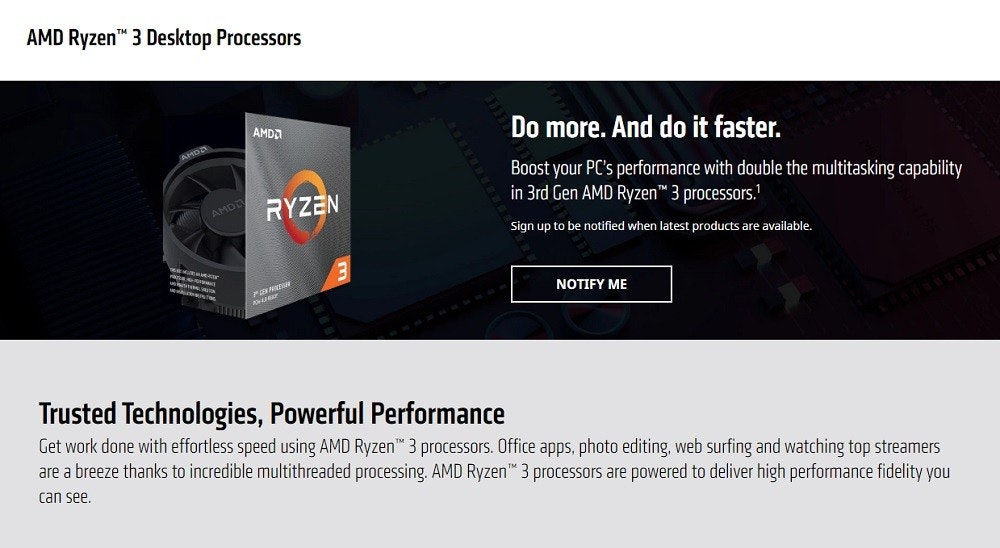照片中提到了AMD Ryzen™ 3 Desktop Processors、AMDA、Do more. And do it faster.，跟雷岑有關，包含了多媒體、牌、數碼展示廣告、產品設計、產品