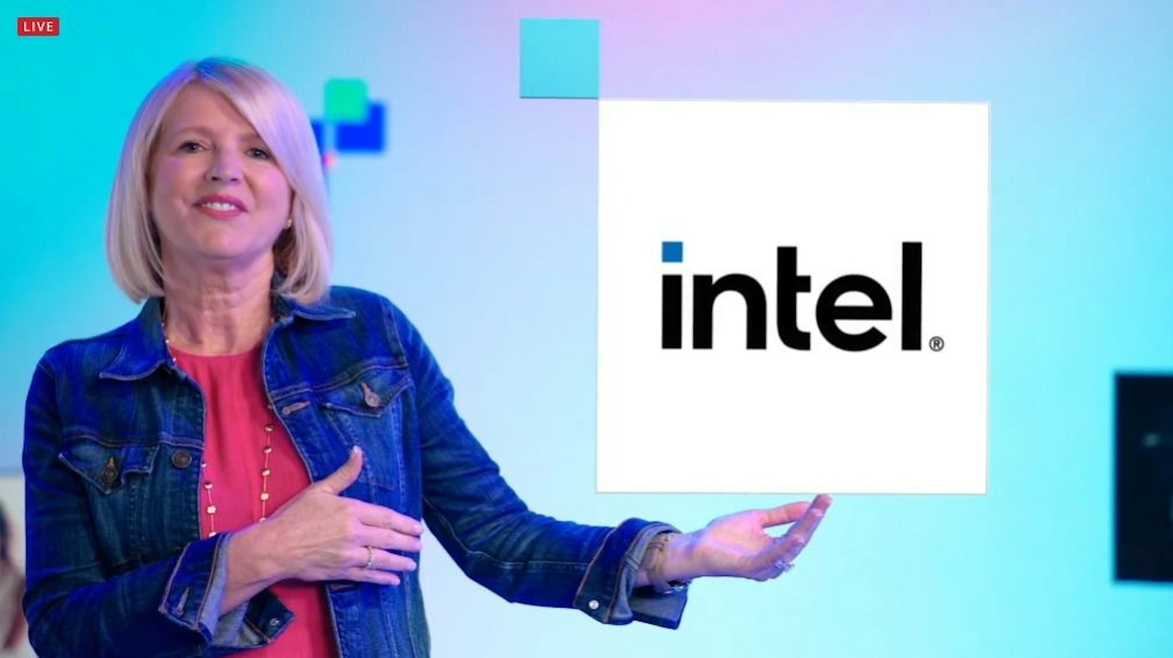 照片中提到了LIVE、intel.，跟尼特爾、安特爾有關，包含了介紹、公共關係、人類行為、介紹、公開演講
