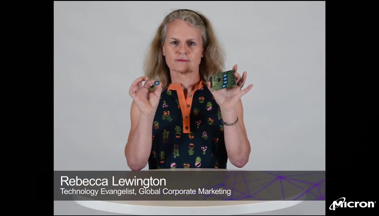 照片中提到了Rebecca Lewington、Technology Evangelist, Global Corporate Marketing、Micron，跟美光科技有關，包含了美光科技、長發、金發、產品