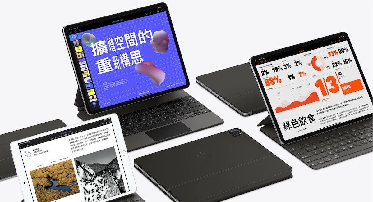 照片中提到了擴空間的。、重新構思、ED,包含了蘋果ipad pro魔術鍵盤、iPad Pro(12.9英寸)(第二代)、iPad 3、魔術鍵盤、計算機鍵盤