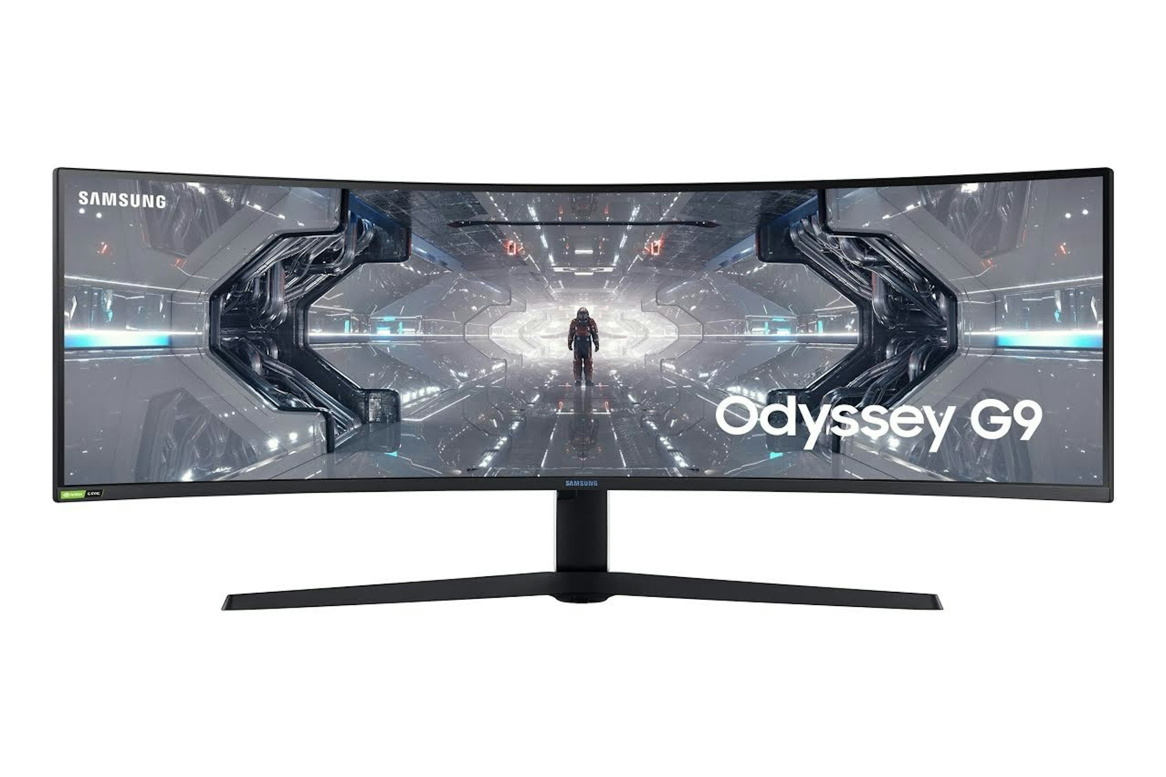 照片中提到了SAMSUNG、odyssey G9、SAMSUNG，包含了三星奧德賽G9、電腦顯示器、三星奧德賽G9、三星、Samsung Odyssey G9 49英寸弧形遊戲顯示器