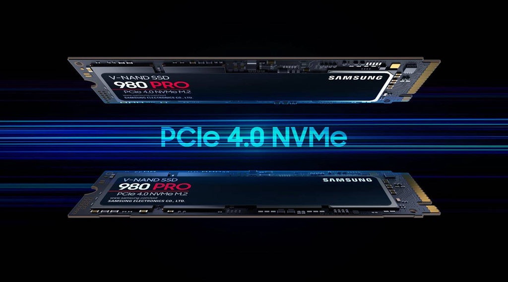 照片中提到了N-NAN D SSD、SAMS UNG、980 PRO，包含了固態硬盤、固態硬盤、硬盤驅動器、PCI Express、M.2
