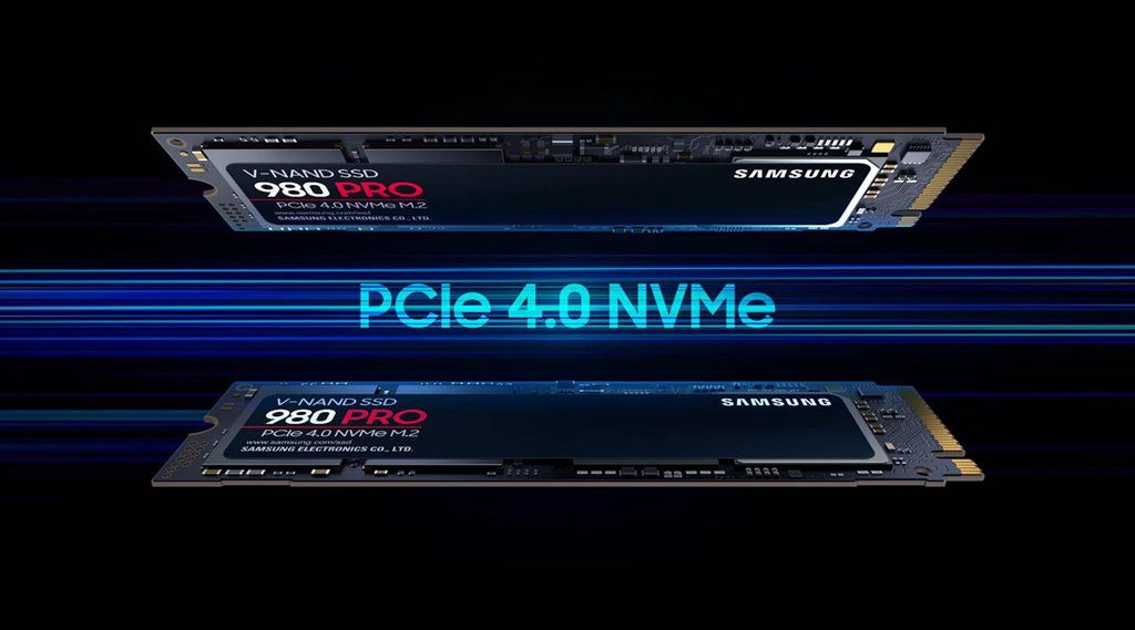 照片中提到了N-NAN D SSD、SAMS UNG、980 PRO,包含了固態硬盤、固態硬盤、硬盤驅動器、PCI Express、M.2