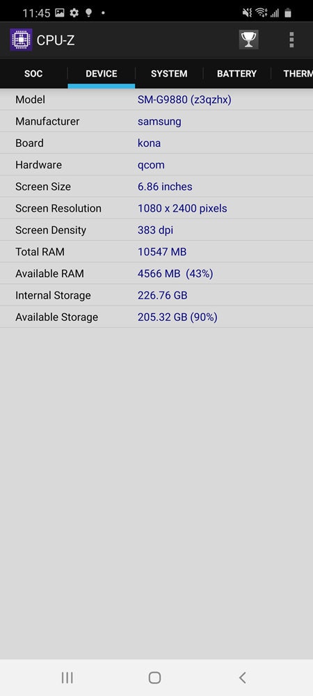 照片中提到了A CPU-Z、SOc、DEVICE,包含了cpu z三星s9加、三星Galaxy S9、三星Galaxy A80、三星、三星Galaxy Note 10