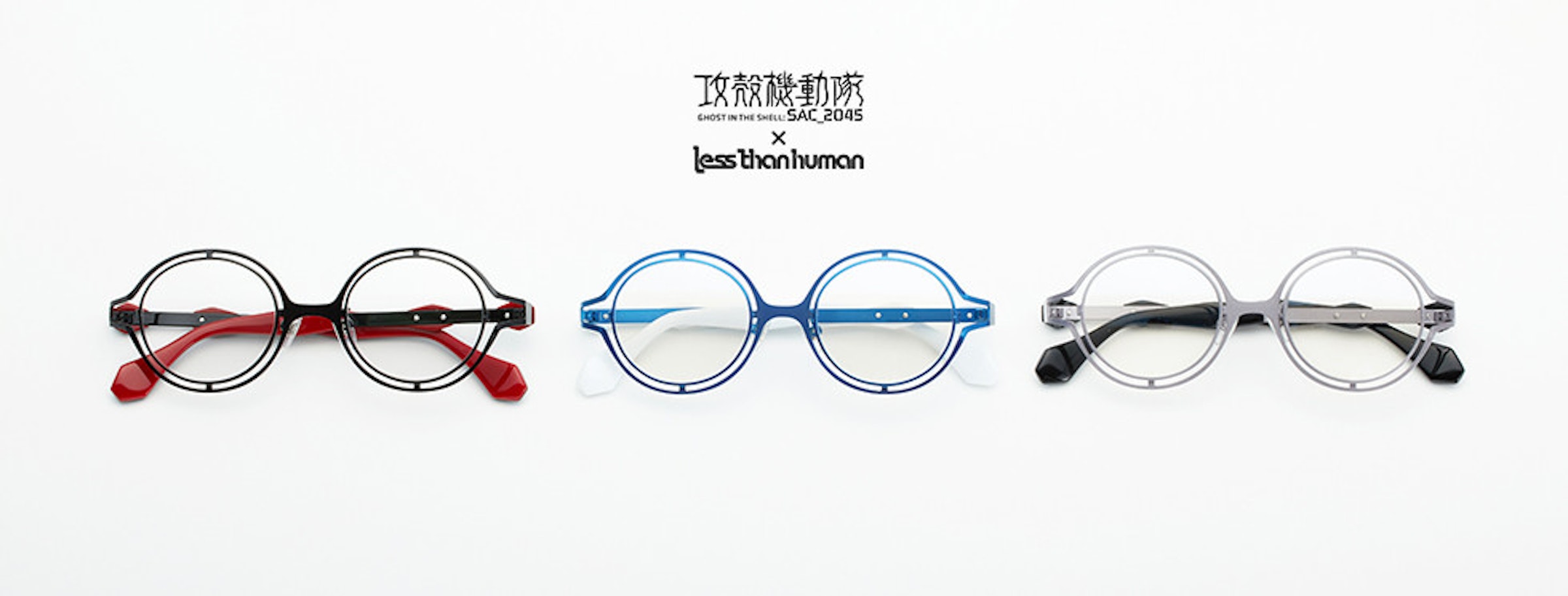 照片中提到了攻念機動隊、GHOST IN THE SELL SAC 2045、less thanhuman，包含了風鏡、草ana元子、墨鏡、立駒、攻殼機動隊