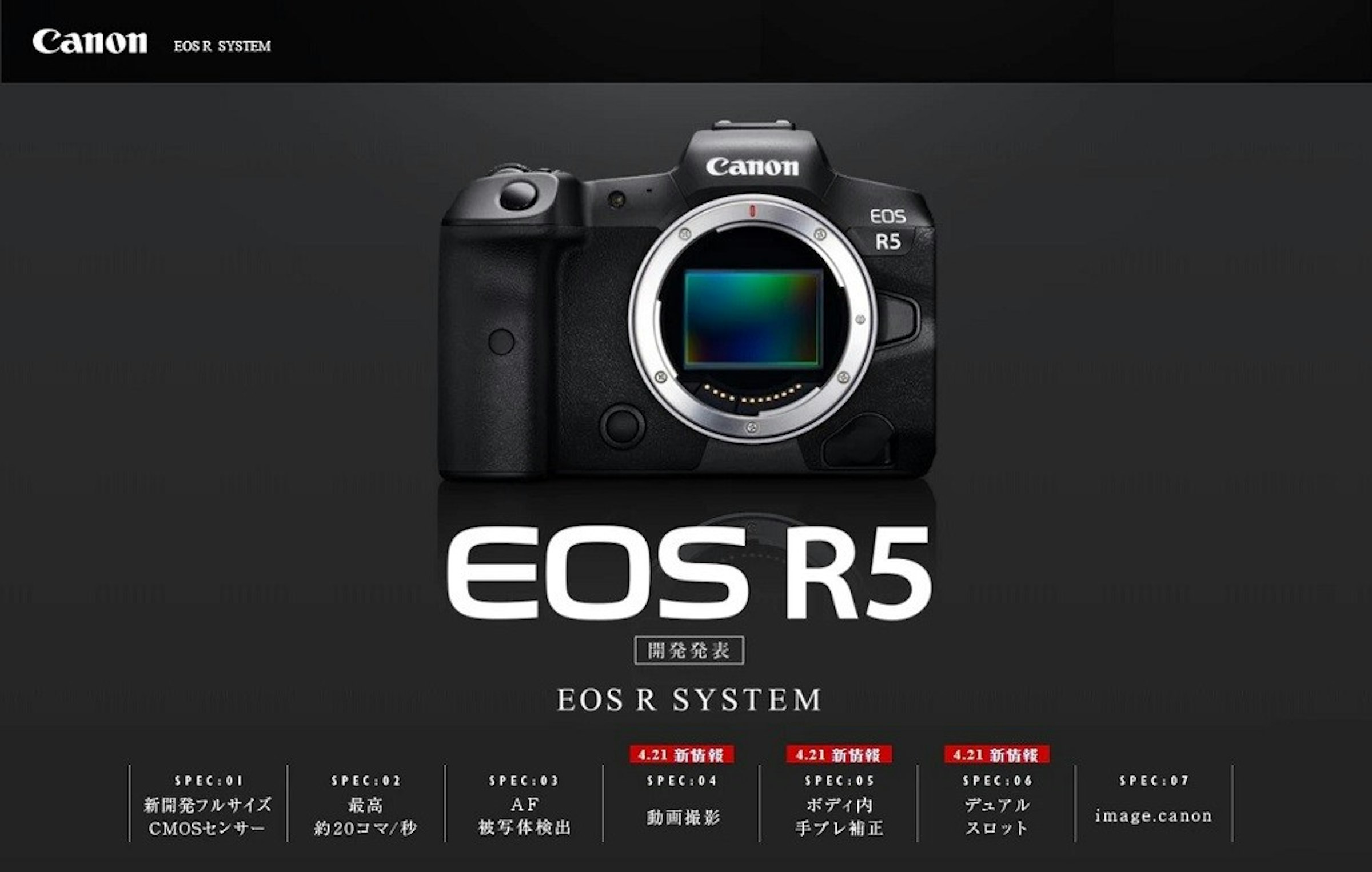 照片中提到了CanonEOS R SYSTEM、Canon、EOS，包含了佳能EOS、佳能EOS R5、佳能EOS M50、佳能EOS RP、無反光鏡可換鏡頭相機