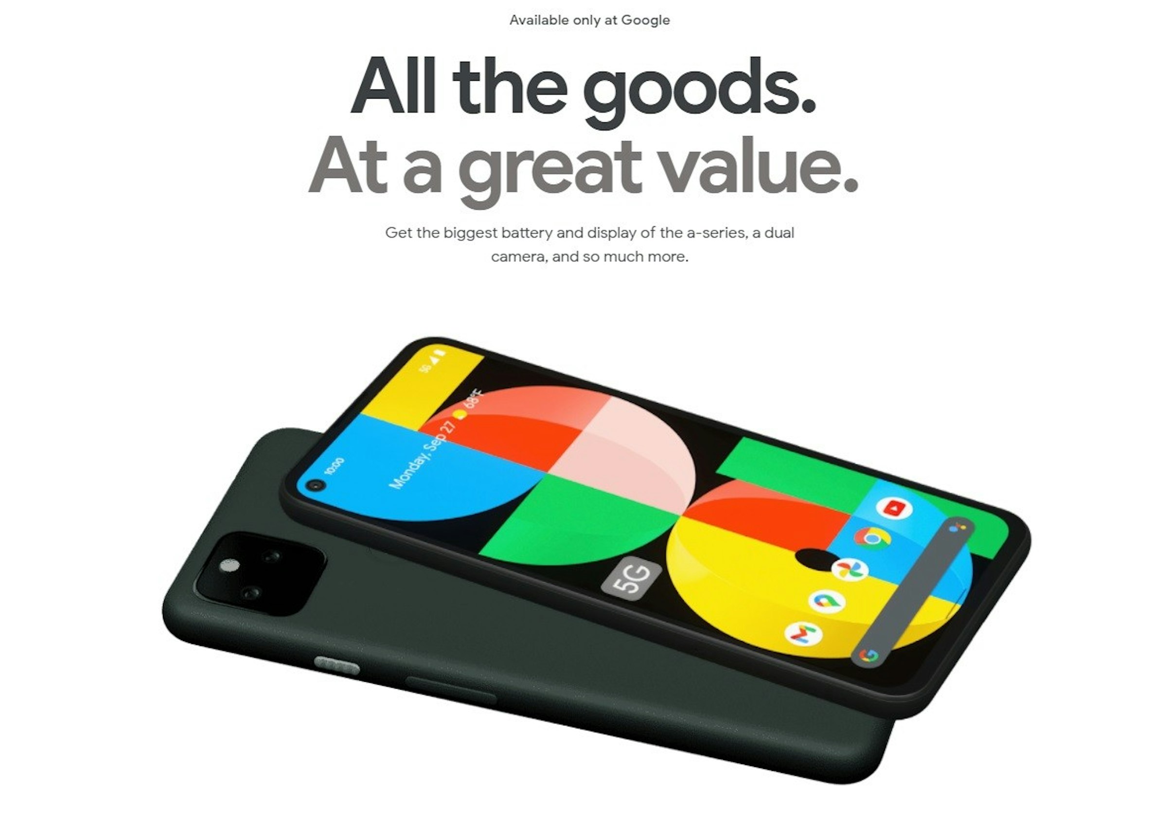 照片中提到了Available only at Google、All the goods.、At a great value.，包含了醇、手機、移動電話、手機配件、電子配件