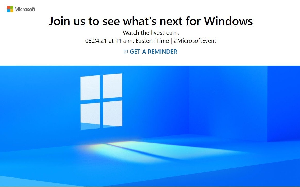 照片中提到了Microsoft、Join us to see what's next for Windows、Watch the livestream.，包含了水、產品設計、產品、牌、圖形