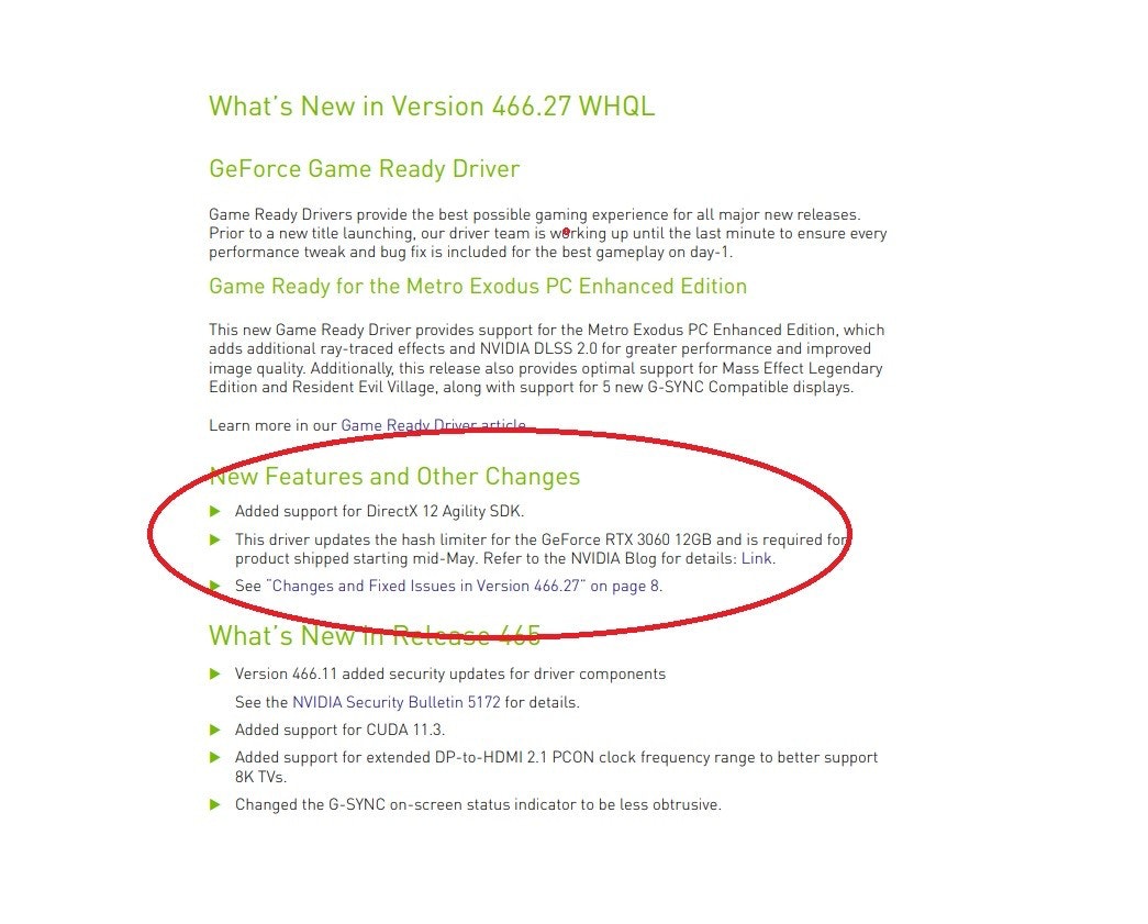 照片中提到了What's New in Version 466.27 WHQL、GeForce Game Ready Driver、Game Ready Drivers provide the best possible gaming experience for all major new releases.，包含了電視、線、字形、儀表、產品