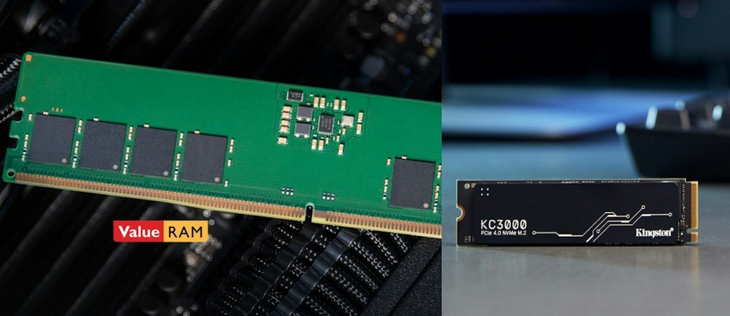 照片中提到了KC3000、Value RAM、Kingston，包含了電子產品、固態硬盤、金士頓 SKC3000 KC3000 PCIE 4.0 NVMe M.2 SSD、M.2、NVM Express