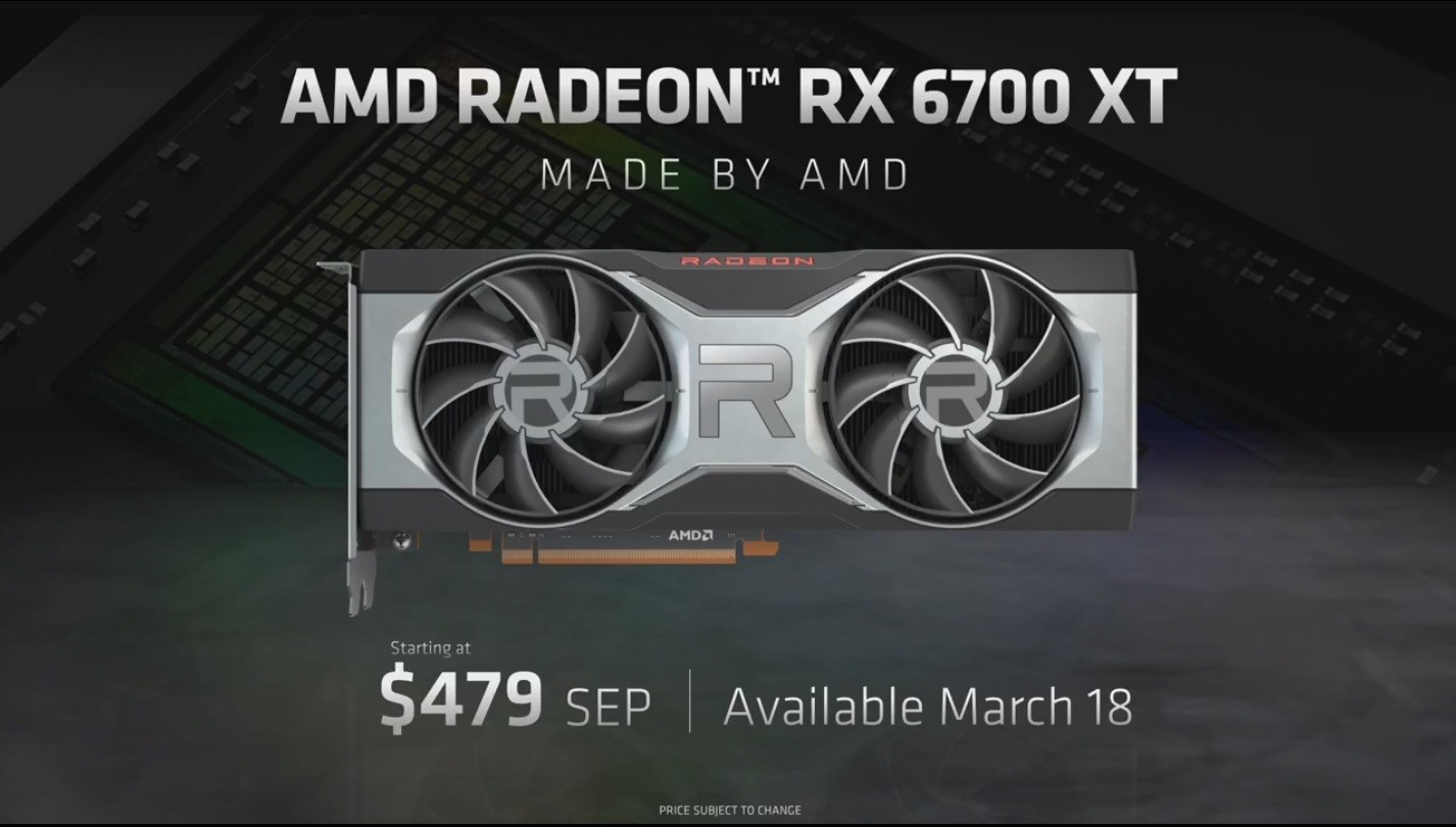 AMD 發表具12GB RAM 的500 美金級顯示卡RX 6700 XT ，標榜效能超越RTX