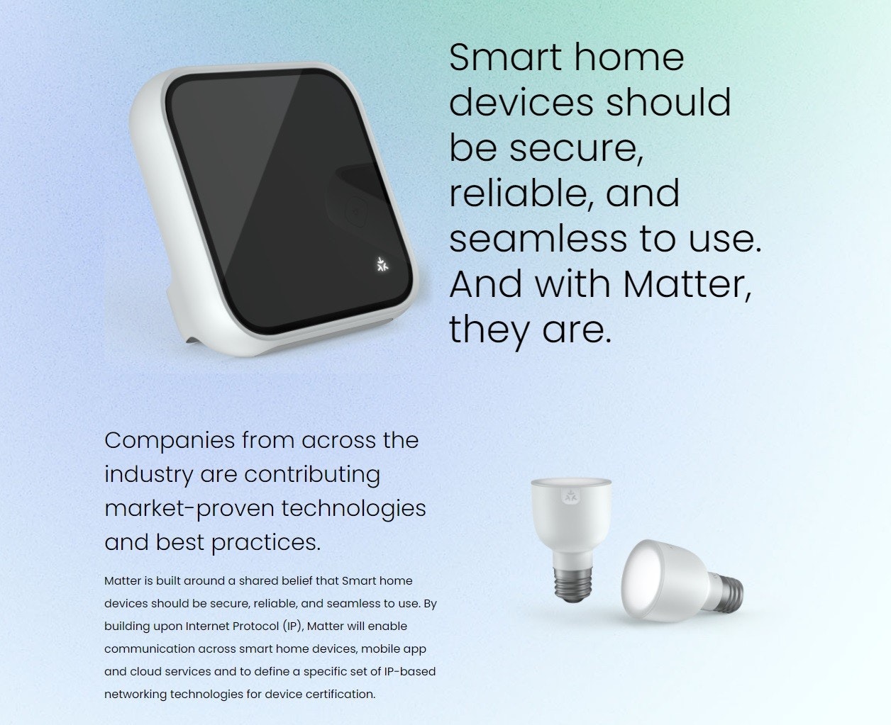 照片中提到了Smart home、devices should、be secure,,包含了產品設計、產品、牌、儀表、字形