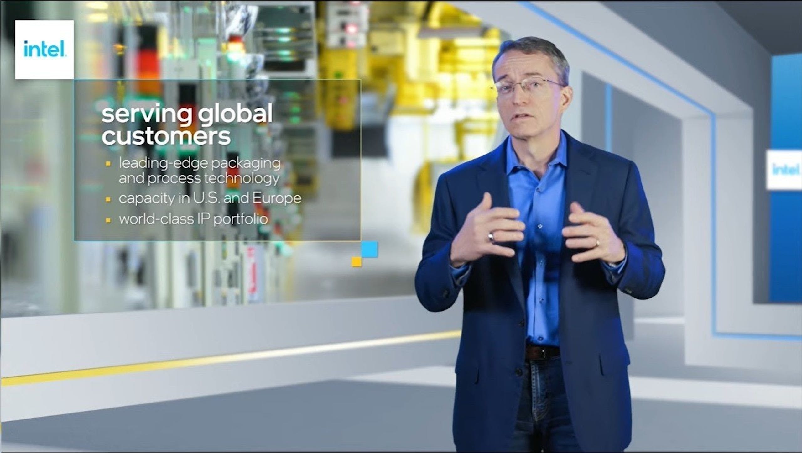 照片中提到了intel.、serving global、customers，跟尼特爾有關，包含了商業、帕特里克·P·蓋辛格、英特爾、台積電、鑄造模型
