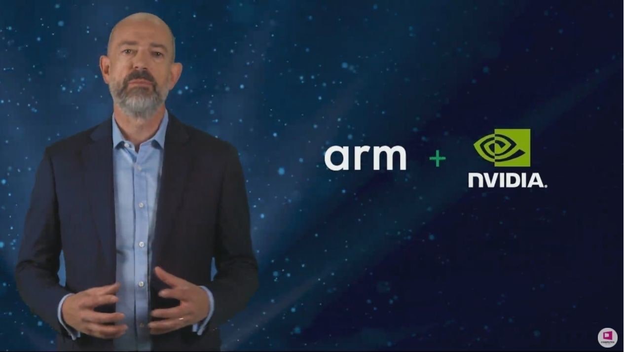 照片中提到了arm +、NVIDIA.，跟英偉達有關，包含了英偉達、西蒙·塞格斯、ARM Cortex-A710、2021 台北國際電腦展、武器控股