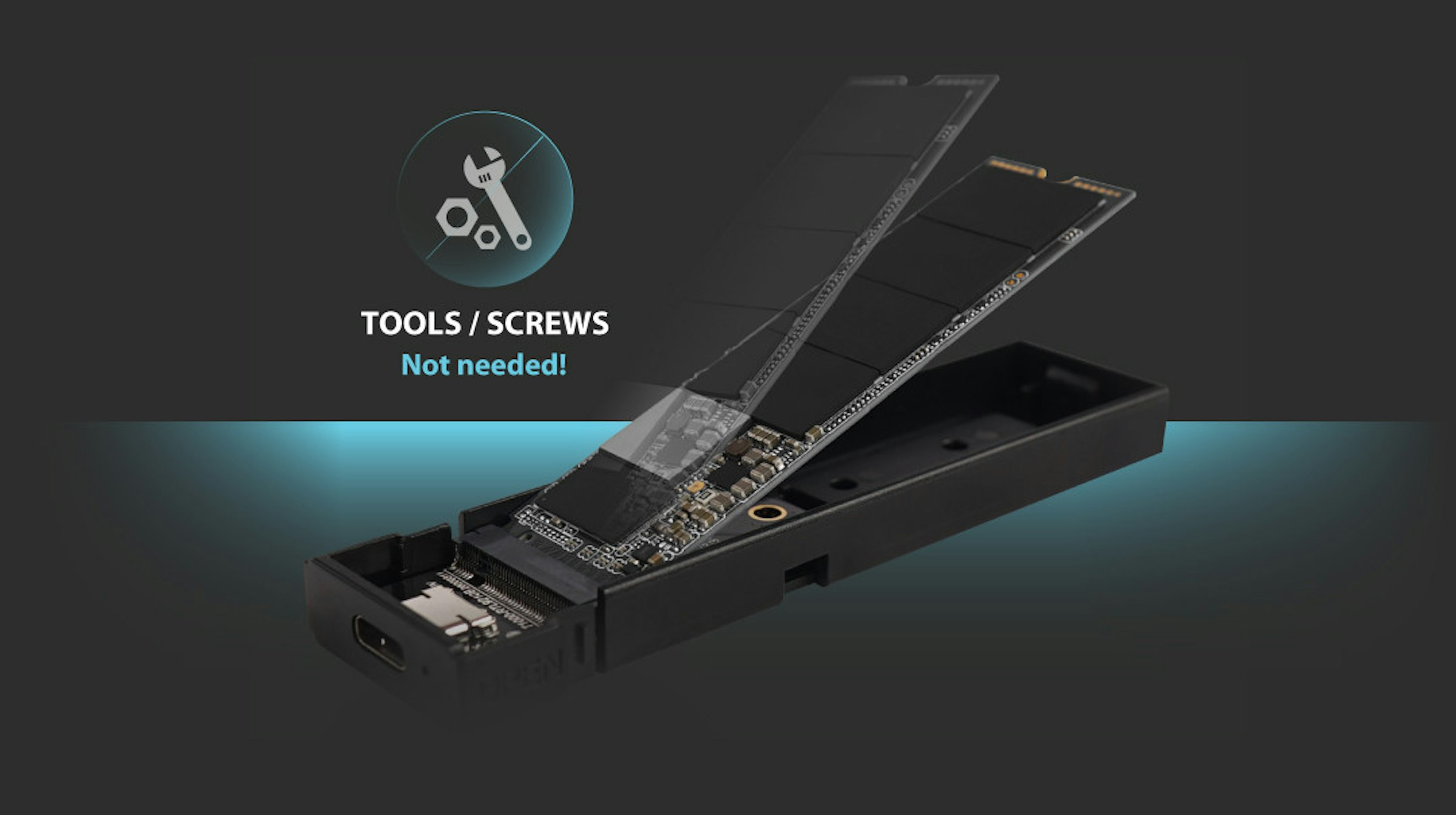 照片中提到了TOOLS / SCREWS、Not needed!，包含了電子配件、產品設計、電子配件、牌、儀表