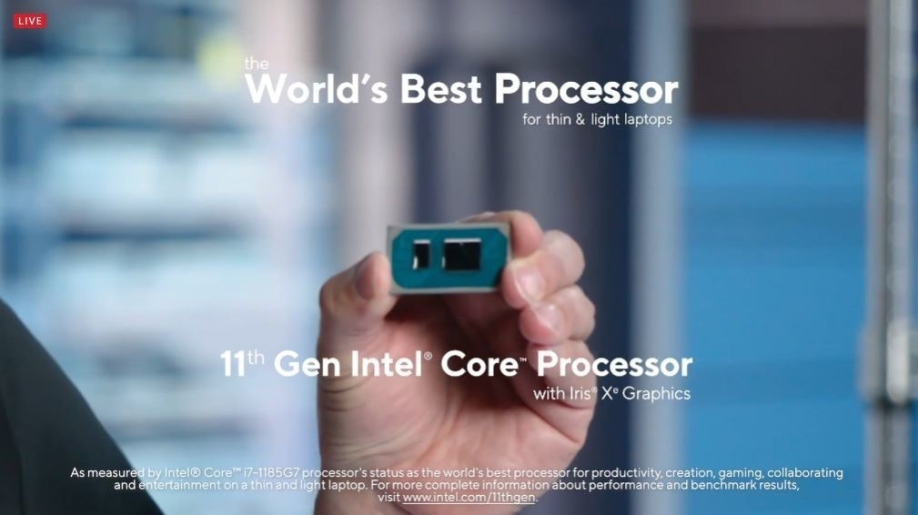 照片中提到了LIVE、the、World's Best Processor，包含了英特爾第11代處理器、英特爾Xe、英特爾酷睿i5、中央處理器、老虎湖