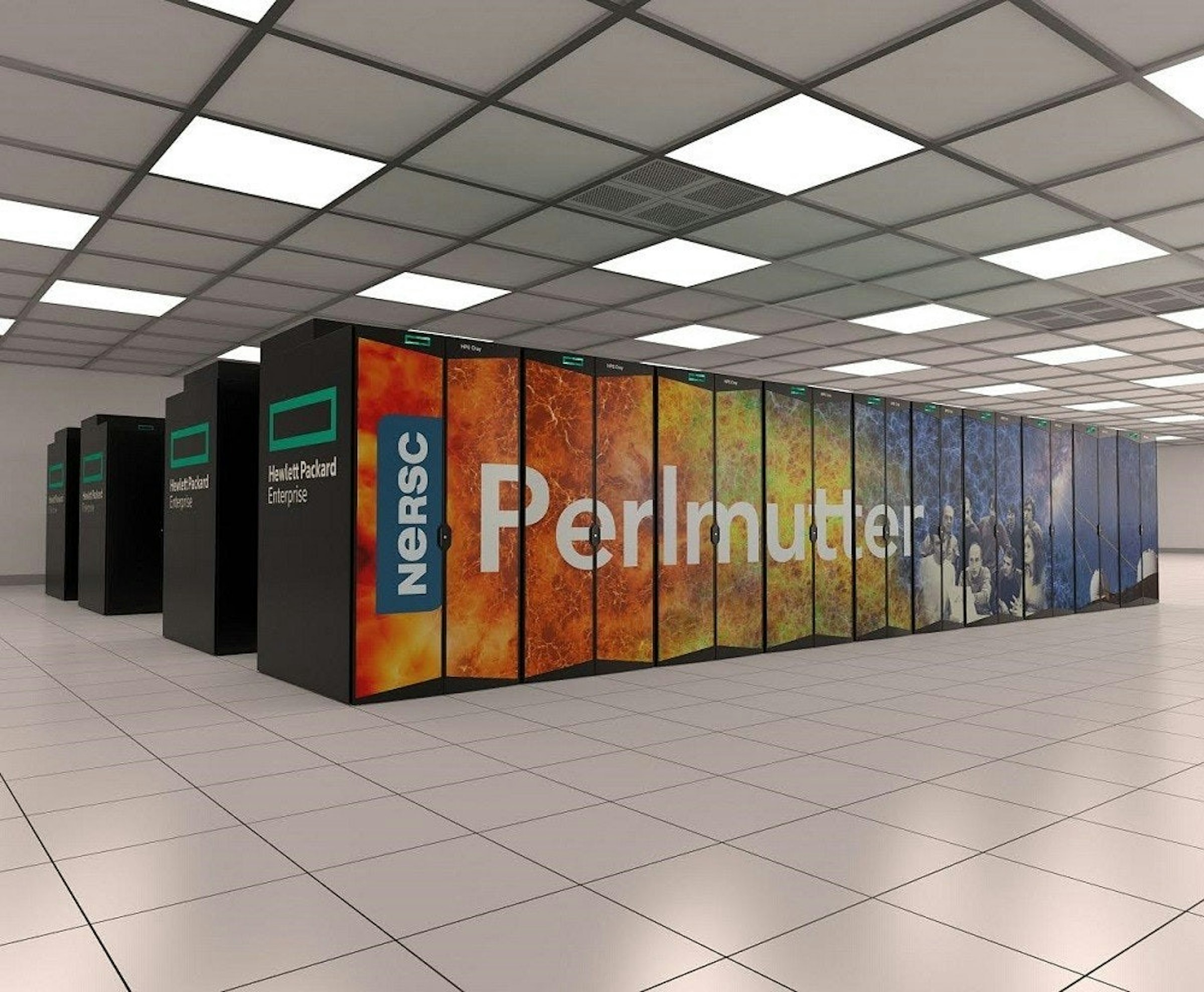 照片中提到了Perlmute、Hewlett Packard、Enterprise，跟惠普企業有關，包含了超級電腦、NERSC、超級電腦、珀爾馬特、人工智能
