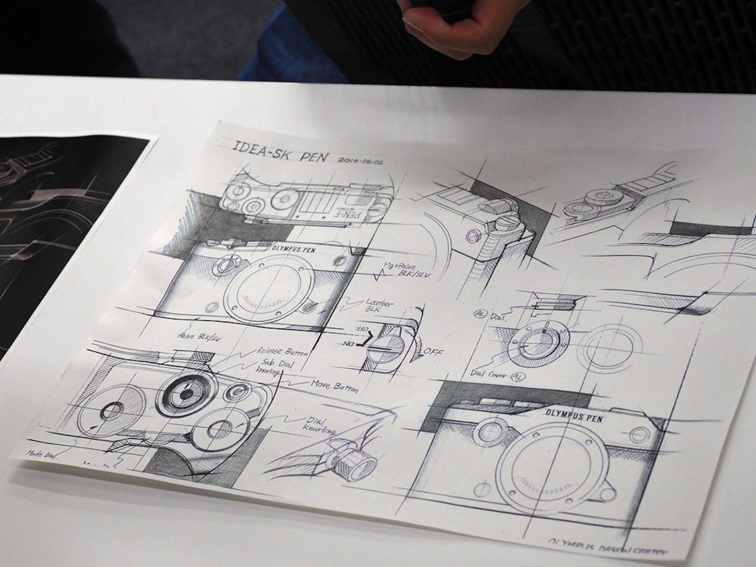 照片中提到了IDEA-SK PEN 2014-06-0a、PEN-F、OLYMPUS PEN，包含了設計、奧林巴斯公司、設計、微型四分之三系統、產品設計