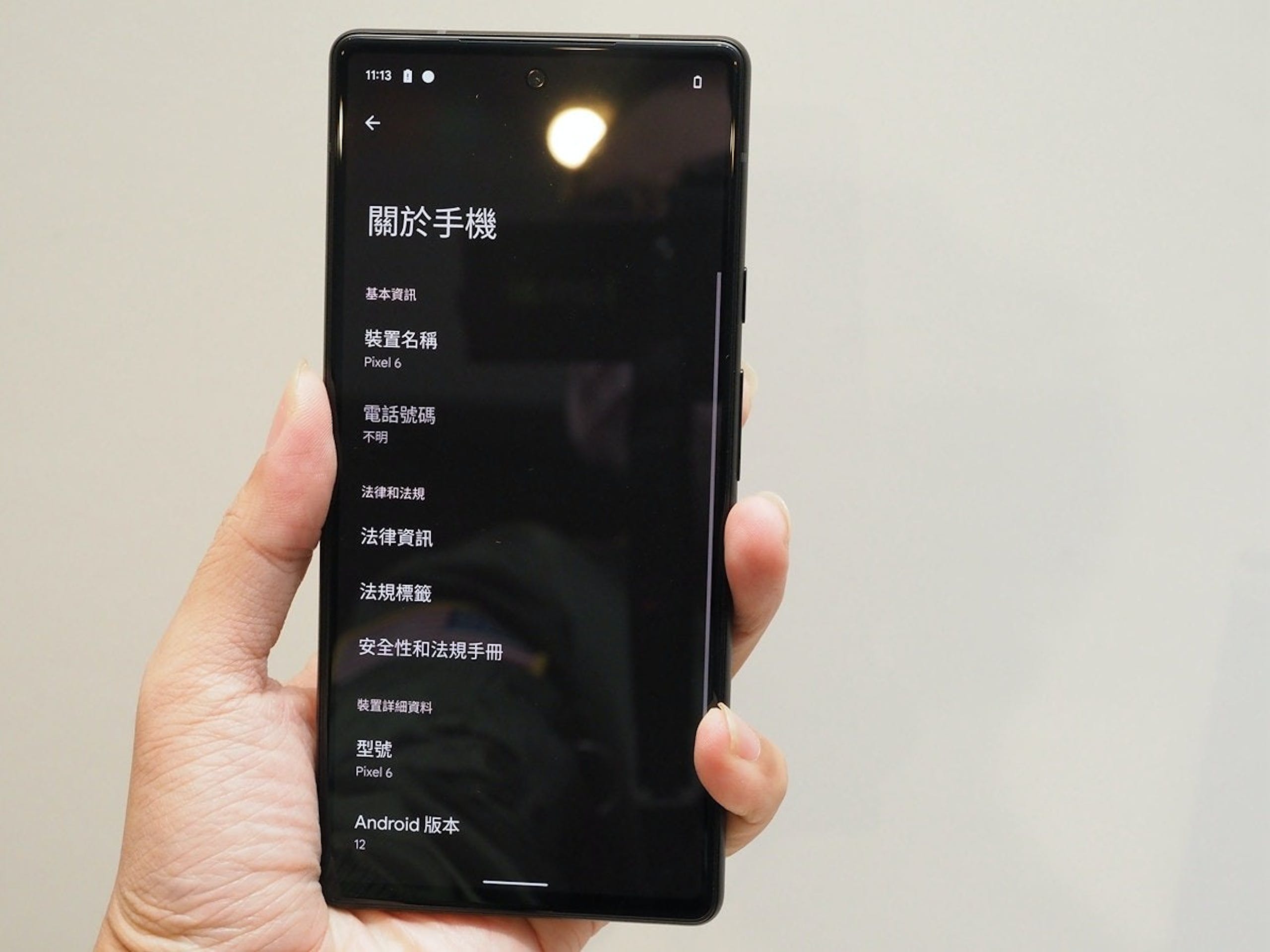 照片中提到了11:13 自●、關於手機、基本資訊，包含了功能手機、功能手機、新時代、手機、蜂窩網絡