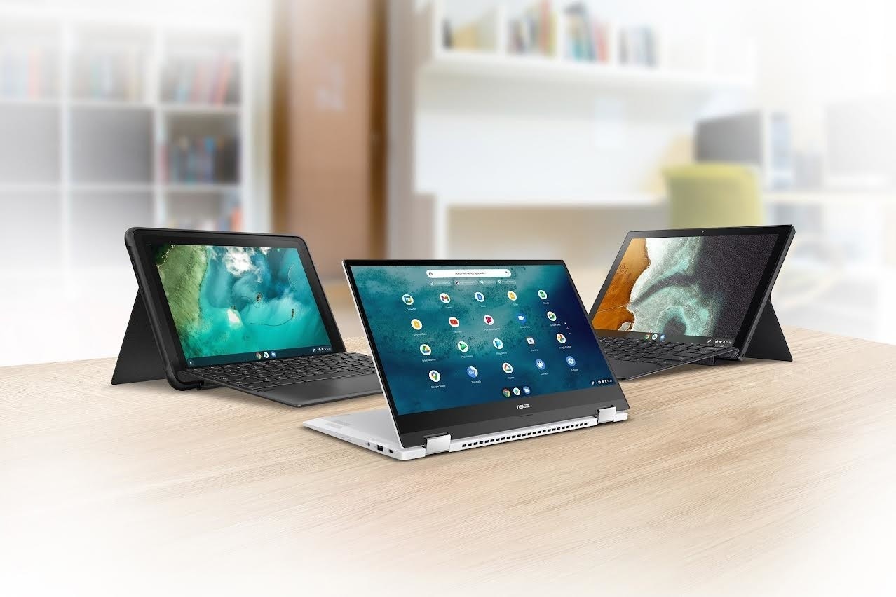 照片中提到了O O O O,包含了華碩、華碩 CHROMEBOOK、華碩 Chromebook 可拆卸 CZ1、華碩、華碩