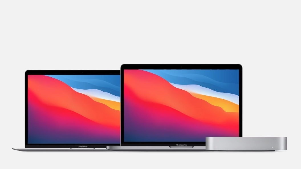 照片中提到了Macfiook Pro、MacBeek A，包含了蘋果 представила первые macbook на собственном процессоре m1、MacBook Pro 13英寸、MacBook Air、蘋果M1、蘋果