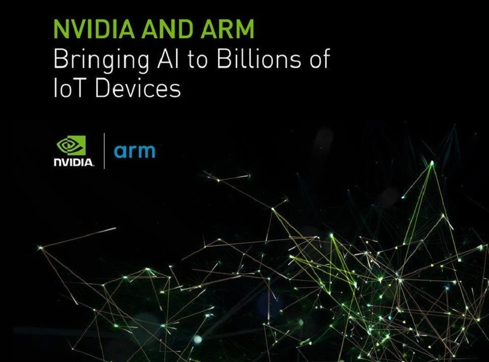 照片中提到了NVIDIA AND ARM、Bringing Al to Billions of、loT Devices，跟英偉達、武器控股有關，包含了大氣層、圖形處理單元、EE時代