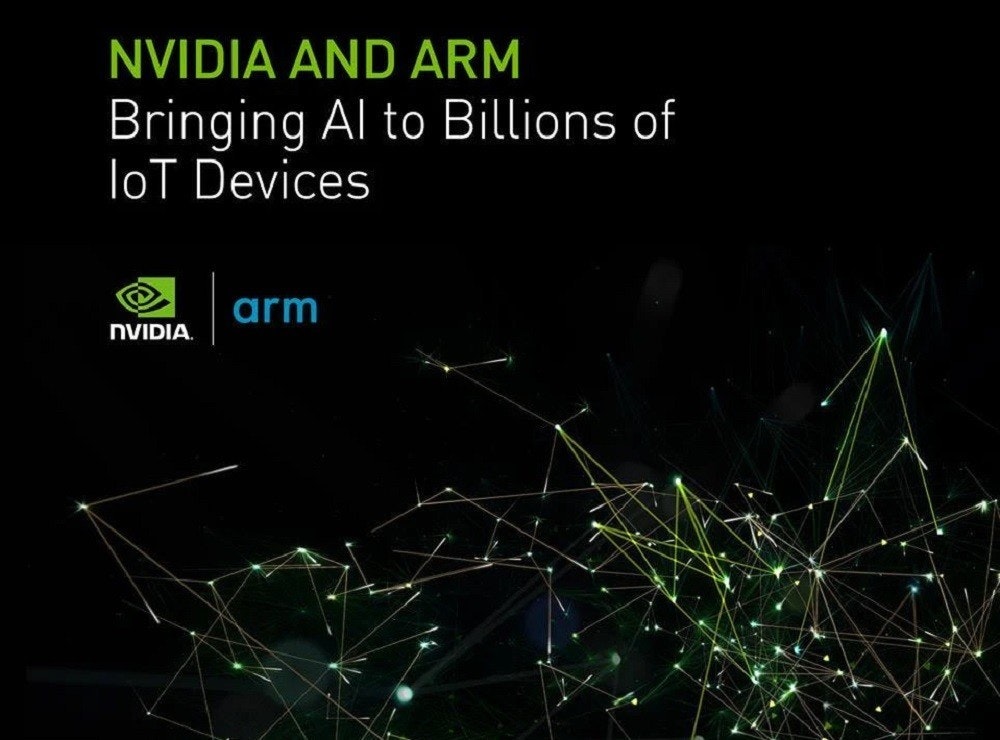 照片中提到了NVIDIA AND ARM、Bringing Al to Billions of、loT Devices,跟英偉達、武器控股有關,包含了大氣層、圖形處理單元、EE時代