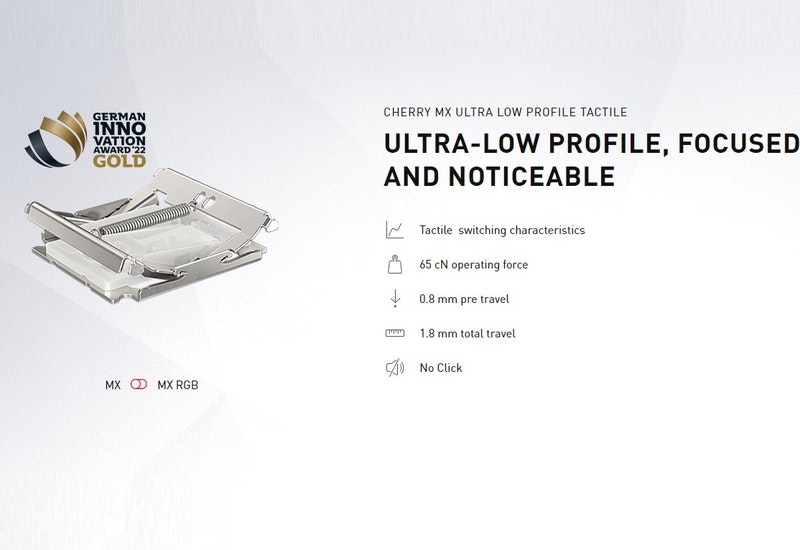 Cherry 推出超薄機械觸感軸 Cherry MX Ultra Low Profile Tactile ，僅 3.5mm 高、手感接近茶軸