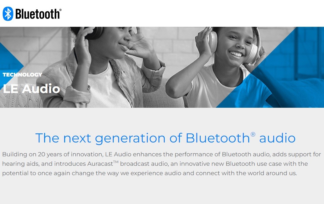照片中提到了Bluetooth®、TECHNOLOGY、LE Audio，跟藍牙特別興趣小組有關，包含了藍牙、藍牙、低功耗藍牙、揚聲器、LC3