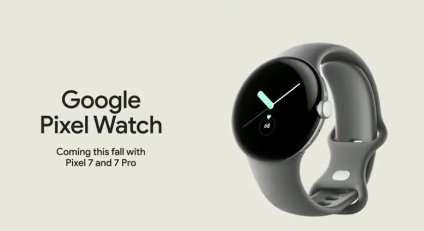 照片中提到了Google、Pixel Watch、Coming this fall with，包含了谷歌合作夥伴、谷歌像素 6、Google I / O、像素芽、像素點