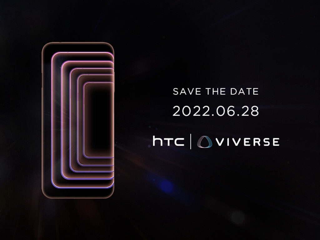 照片中提到了SAVE THE DATE、2022.06.28、HTC VIVERSE，跟宏達電有關，包含了宏達電、圖形、商標、產品設計、產品