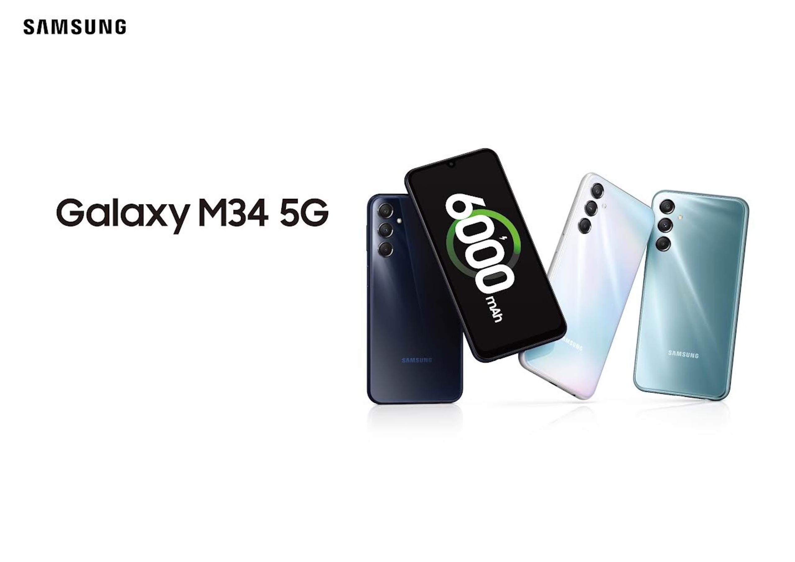 照片中提到了SAMSUNG、Galaxy M34 5G、SAMSUNG，跟維亞戈戈有關，包含了三星、產品設計、多媒體、牌、設計
