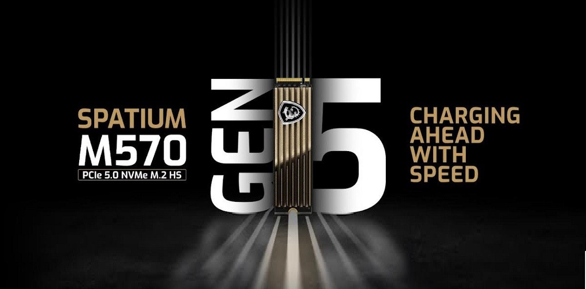 照片中提到了SPATIUM、M570、PCIe 5.0 NVMe M.2 HS,包含了平面設計、顯示卡、固態硬盤、筆記本電腦、電腦硬件