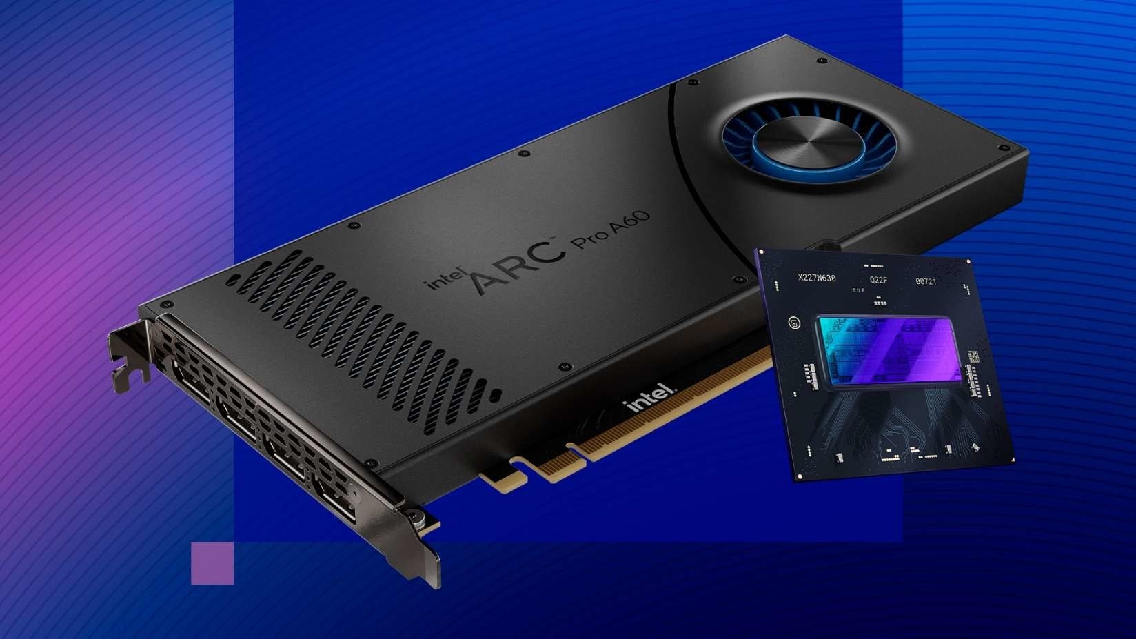 照片中提到了22、intel、ARC Pro A60,包含了電子產品、顯示卡、英特爾Xe、圖形處理單元、英特爾