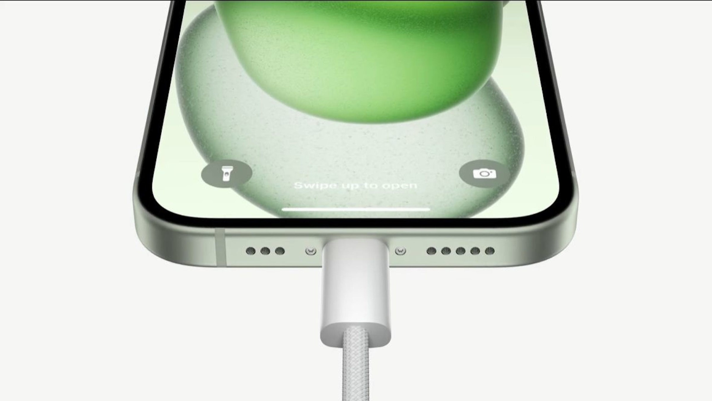 照片中提到了Swipe up to open,包含了硬件、蘋果、蘋果、電腦硬件、閃電