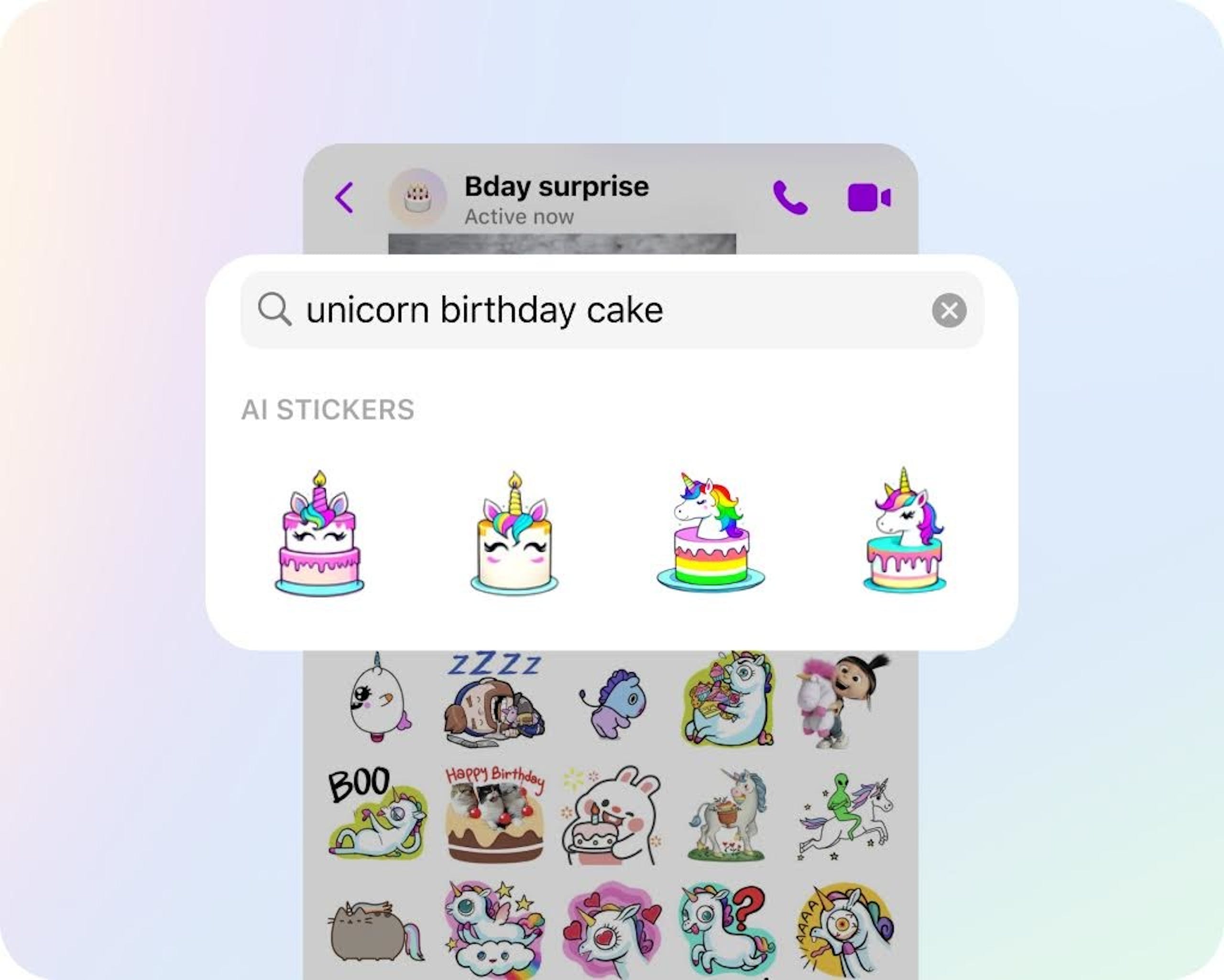 照片中提到了Q unicorn birthday cake、AI STICKERS、wwwww,跟尚普蘭高等學校有關,包含了圖標、圖標、怪物獵人現在、聊天藝術、人工智能