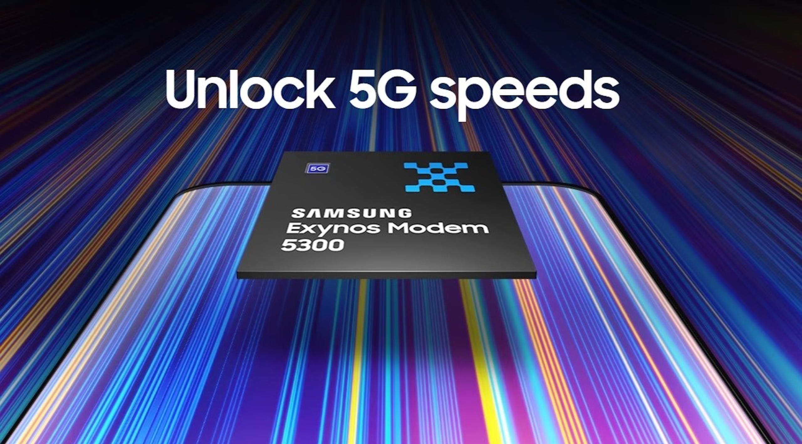 照片中提到了Unlock 5G speeds、टू、SAMSUNG,包含了Exynos、Exynos、調製解調器、三星、三星Galaxy S系列