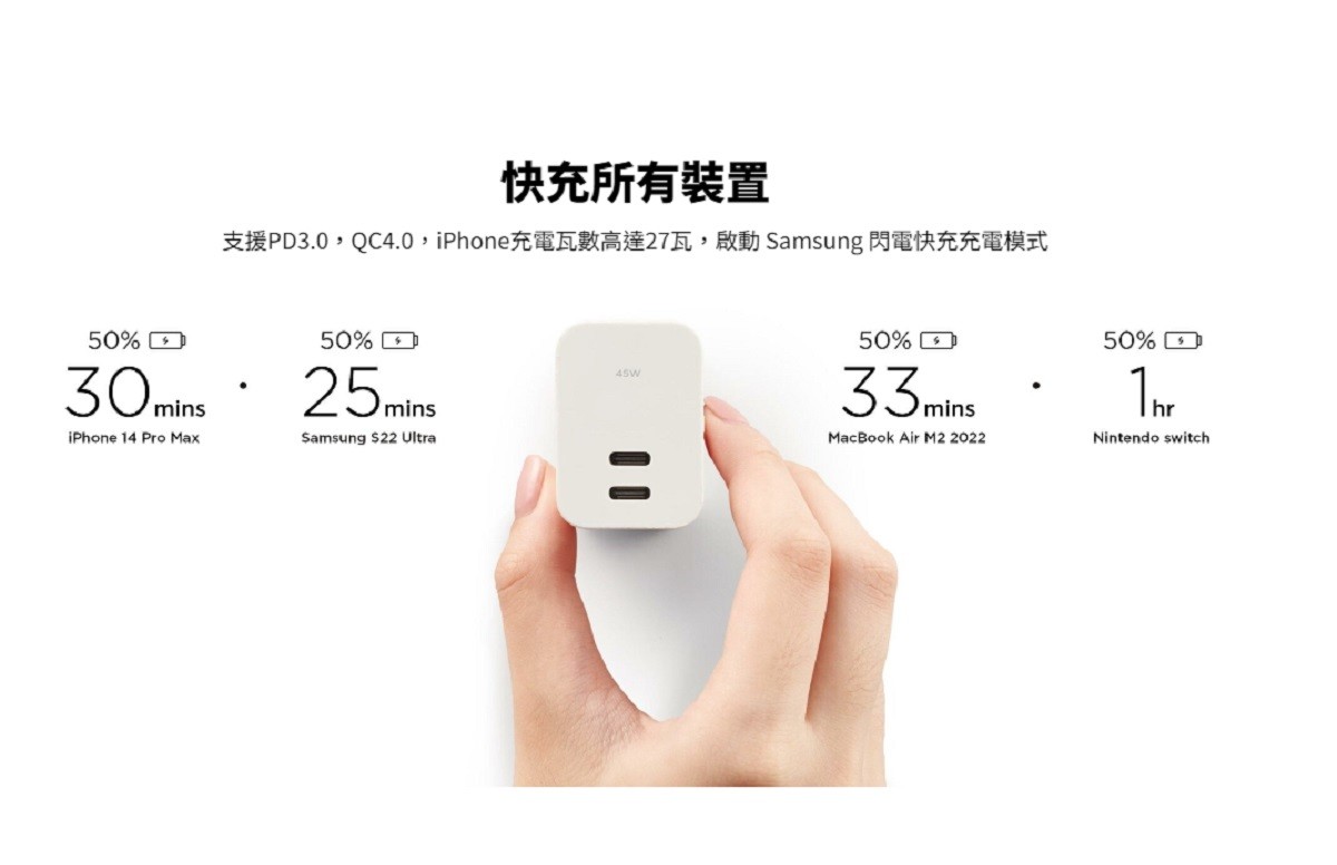 台達Innergie 推出C4 Duo 45W 雙孔USB Type-C GaN 充電器，三段輸出