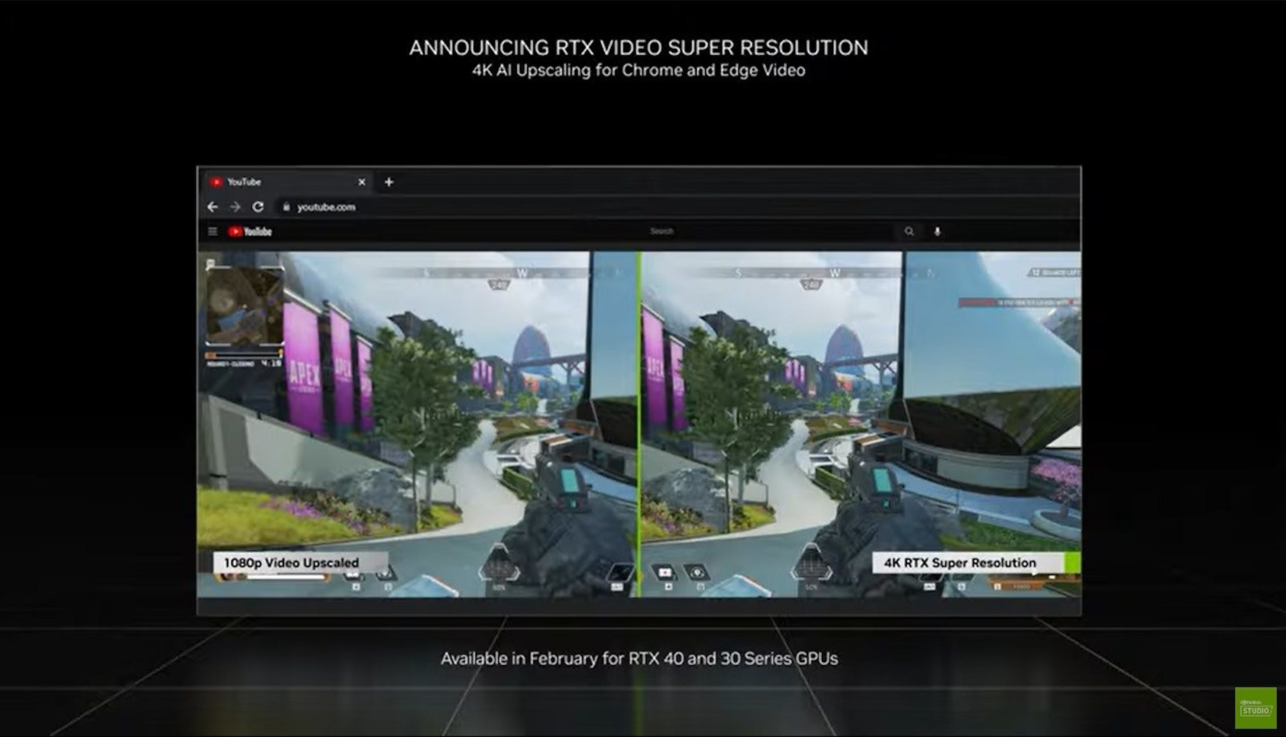 NVIDIA 在美國時間2 月28 日釋出支援RTX Video Super Resolution 的