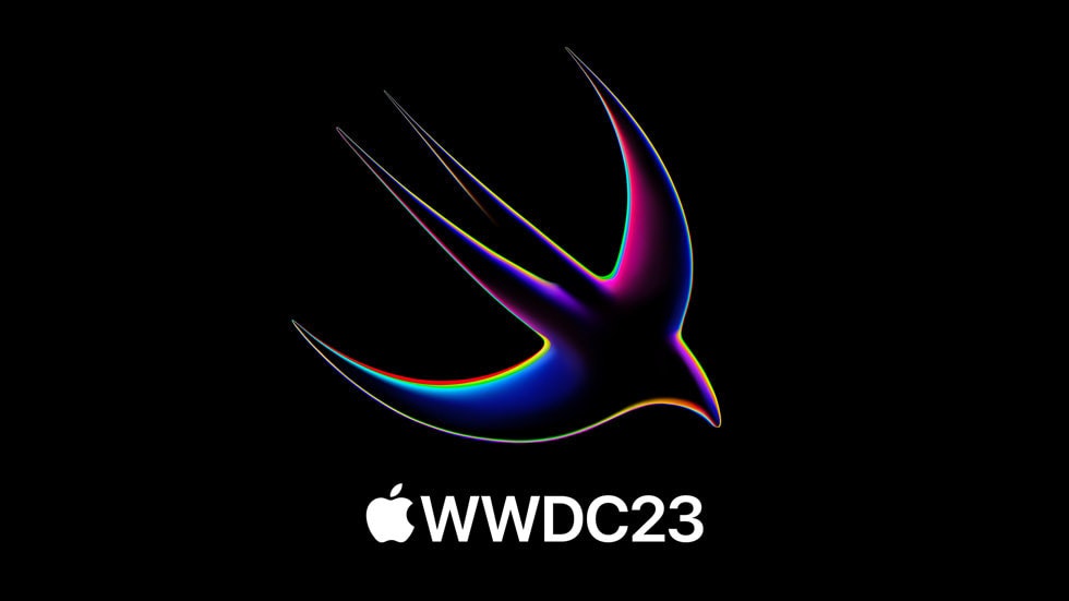 照片中提到了WWDC23，跟阿塞拜疆航空公司有關，包含了數字時鐘、平面設計、商標、文本、字形