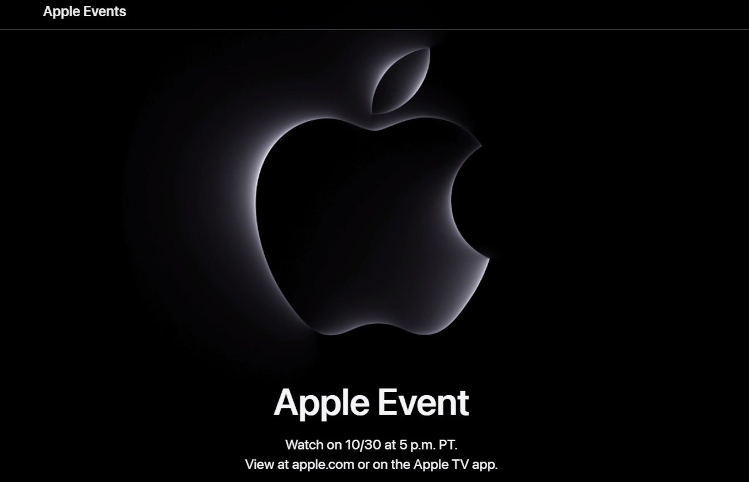 照片中提到了Apple Events、Apple Event、Watch on 10/30 at 5 p.m. PT.，跟蘋果公司。有關，包含了電腦牆紙、蘋果、蘋果、iPhone 15、AirPods Pro