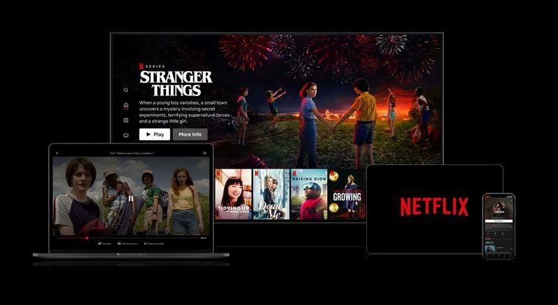 照片中提到了6、03、STRANGER,跟網飛有關,包含了Netflix 廣告層、泰德·薩蘭多斯、陌生事物