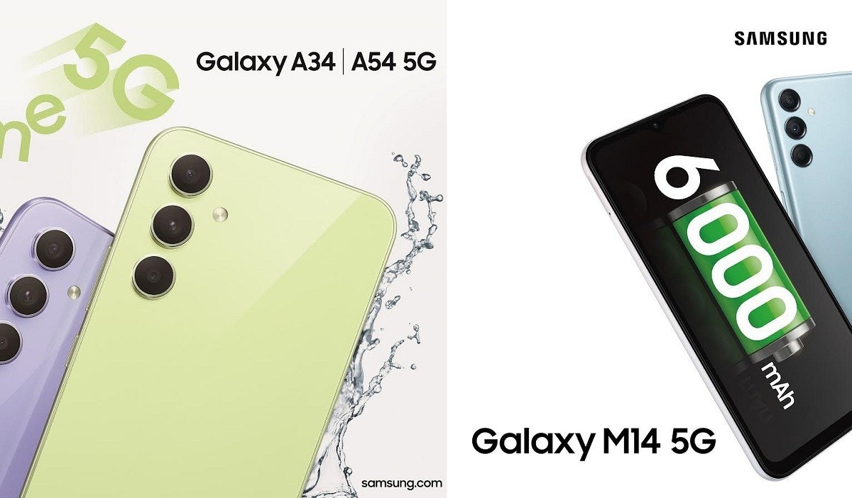 照片中提到了e、5G、Galaxy A34 A54 5G，包含了手機、OPPO A54 5G、手機、三星、一加 Nord 2 5G